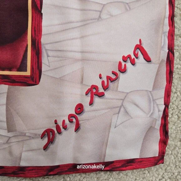Pineda Covalin Silk Scarf Diego Rivero Mexico Hand Rolled Art - Picture 5 of 10
